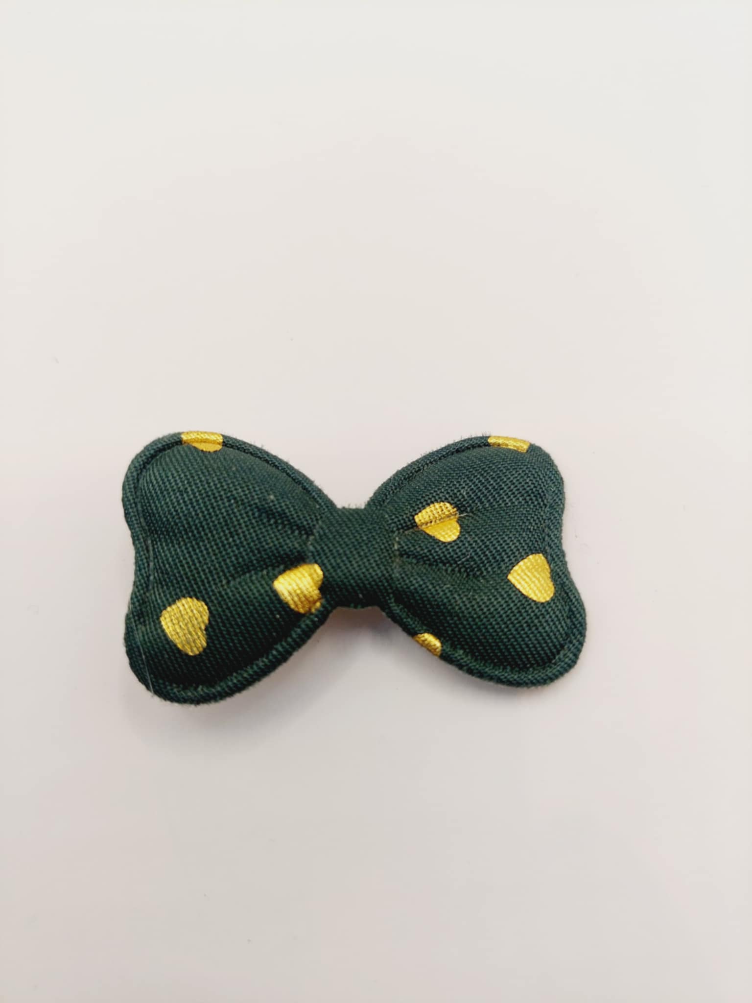 Haarspeld 3 cm aligatorclip strik donker groen met gouden bolletjes