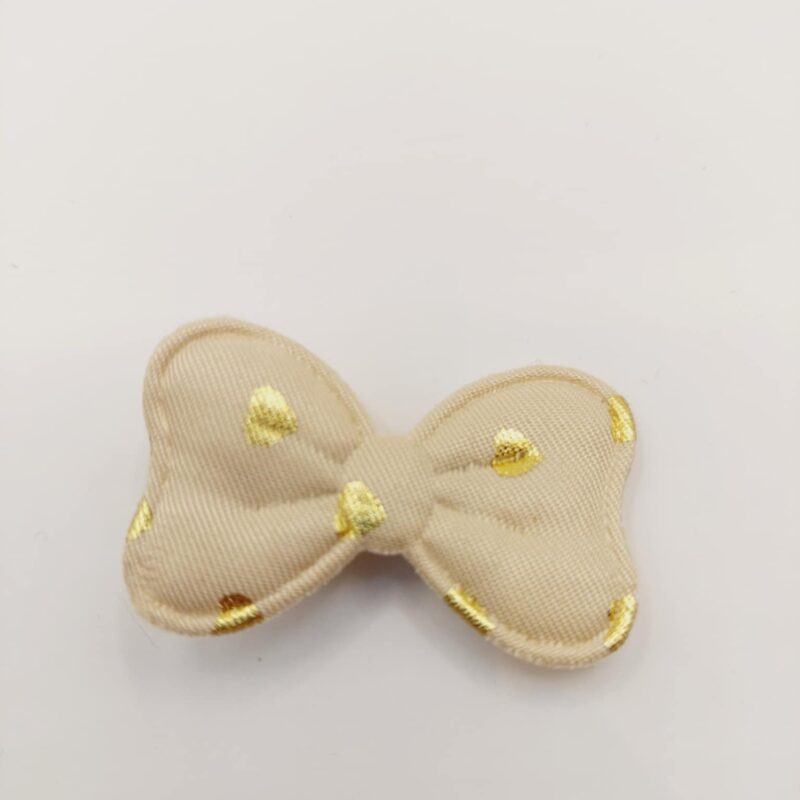 Haarspeld 3 cm aligatorclip strik beige met gouden bolletjes