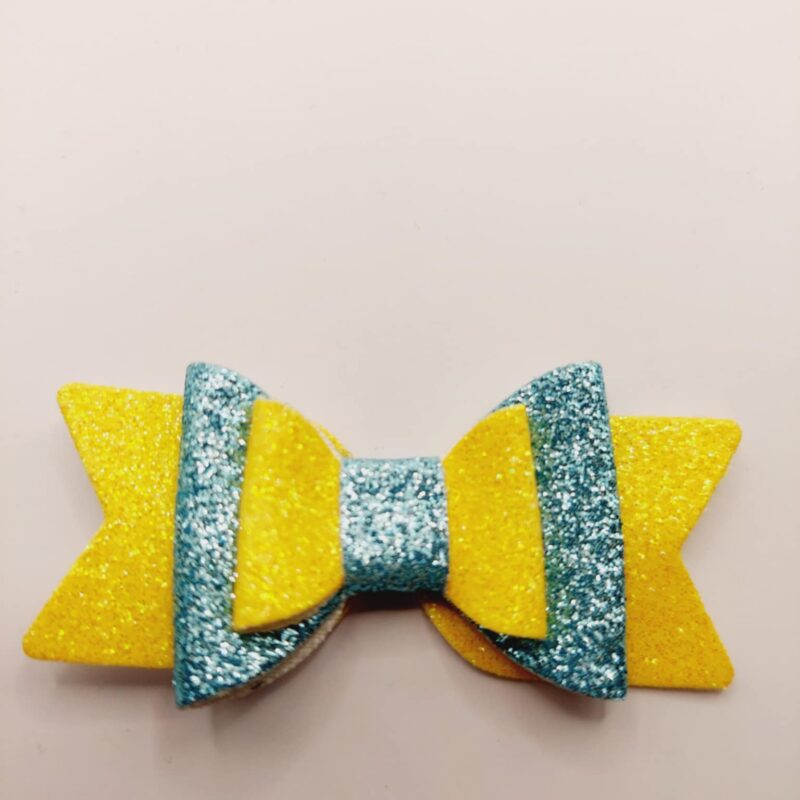 Strik geel en blauw glitter