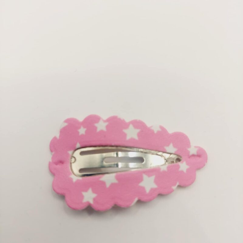 Haarspeld basic 3 cm clip geribbeld roze met witte sterren