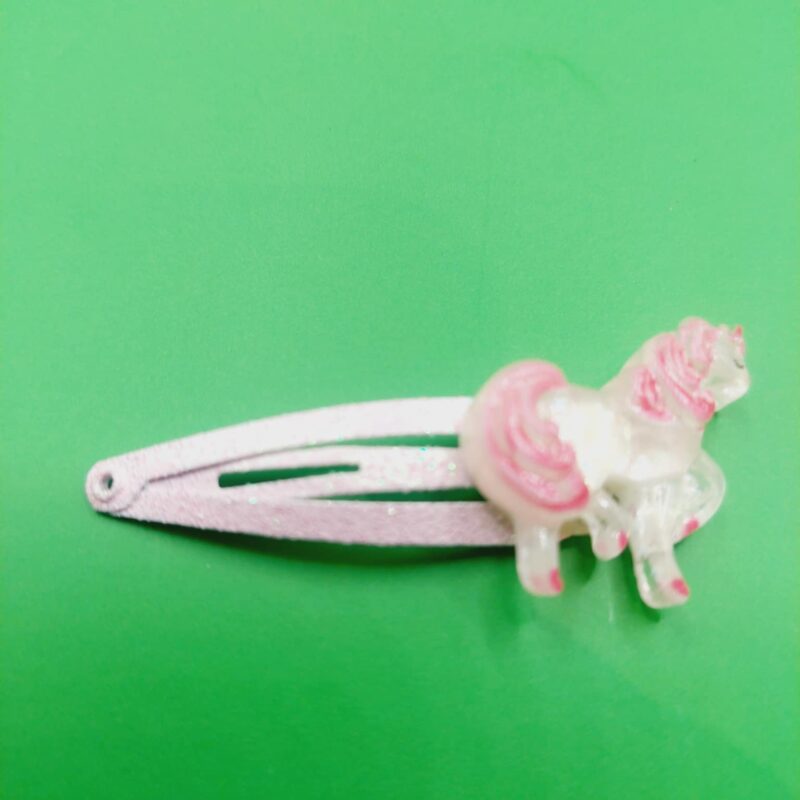 Haarclip 4 cm met roze unicorn