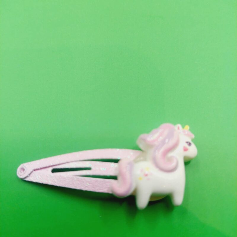 Haarclip 4 cm met roze unicorn