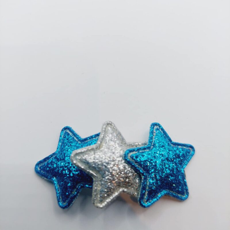 Haarclip 4 cm Blauw en zilver ster van stof