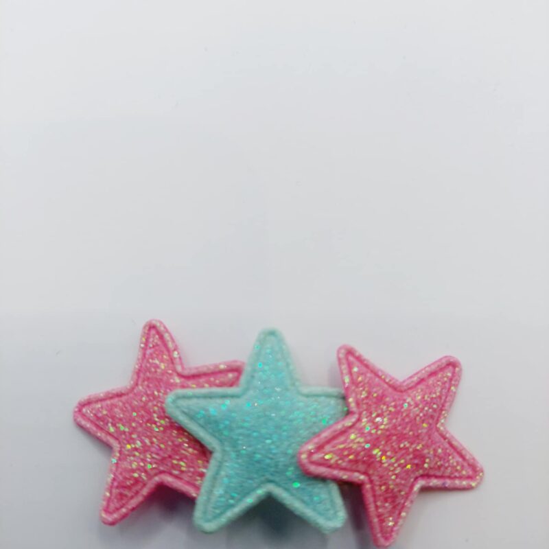 Haarclip 4 cm roze en mint groen ster van stof