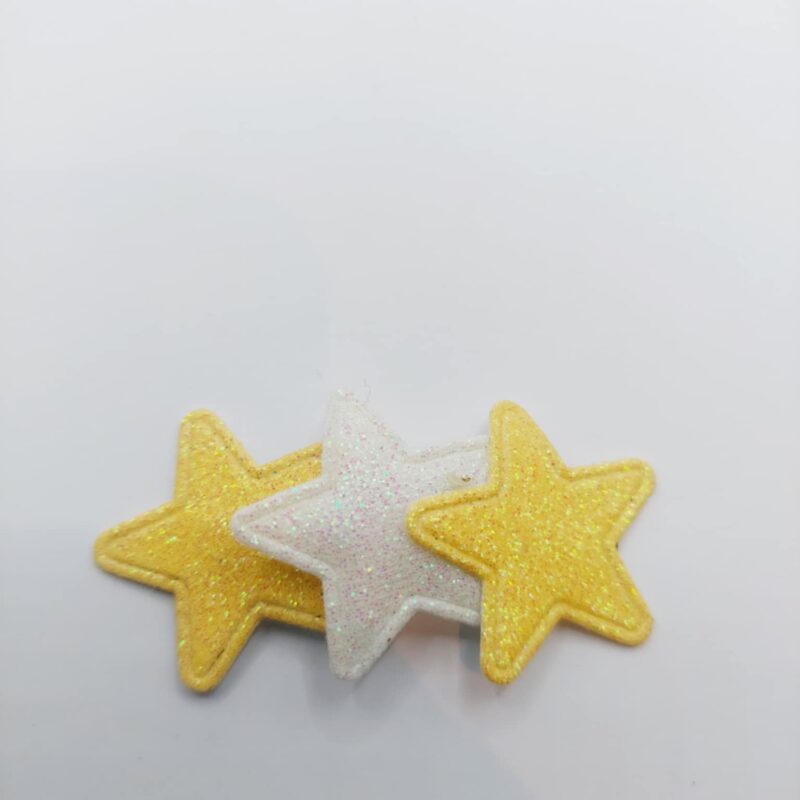 Haarclip 4 cm geel en wit ster van stof