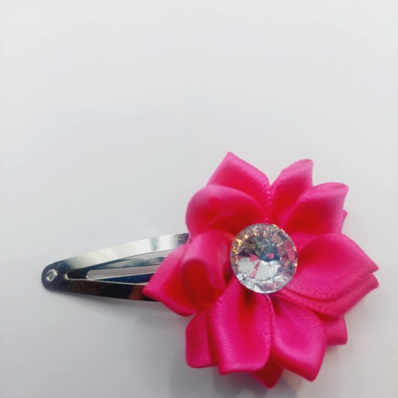 Haarclip 5 cm donker roze bloem met diamantje
