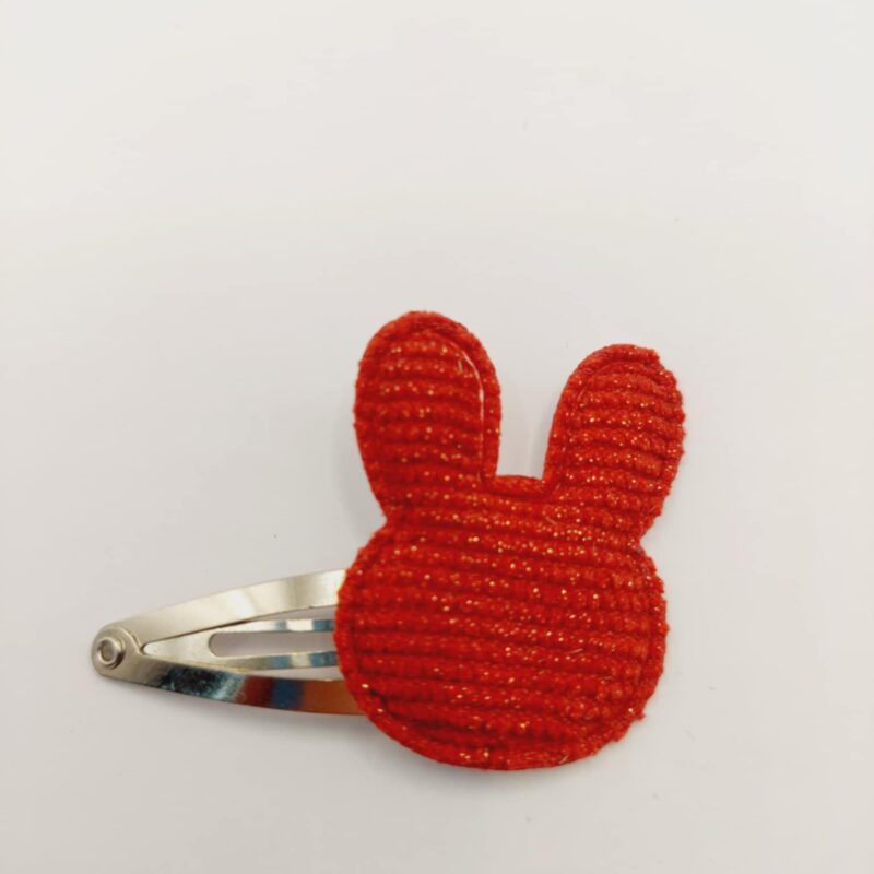 Haarspeld clip 4 cm met stoffen konijn rood