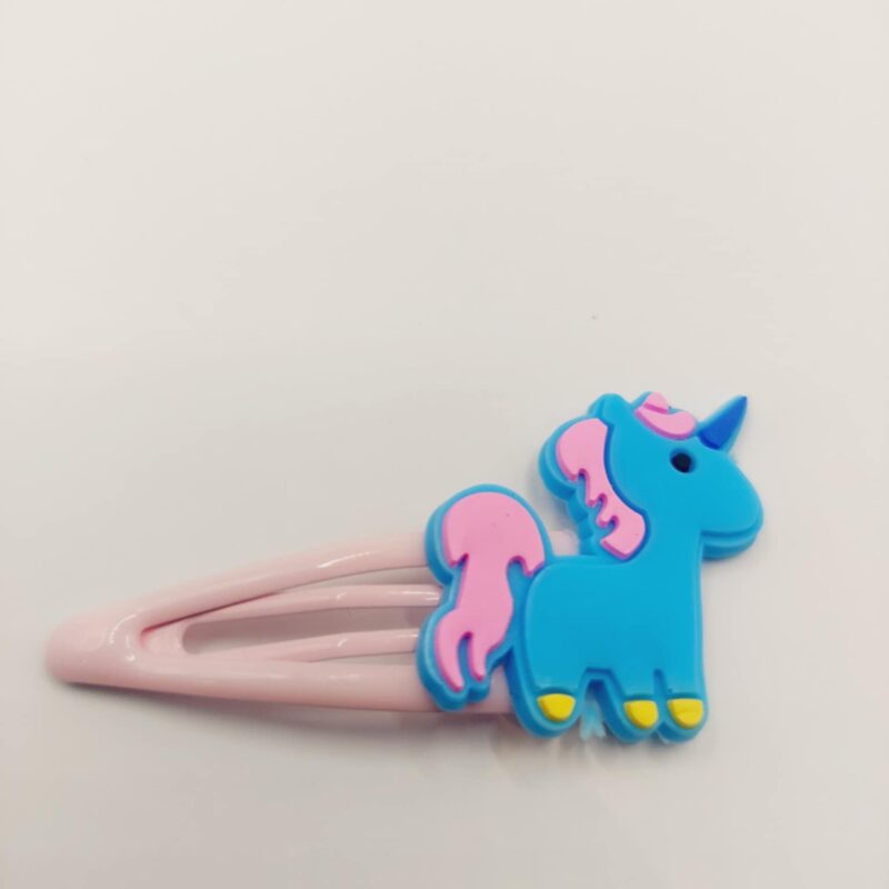 Haarclip met een rubber coating met unicorn blauw